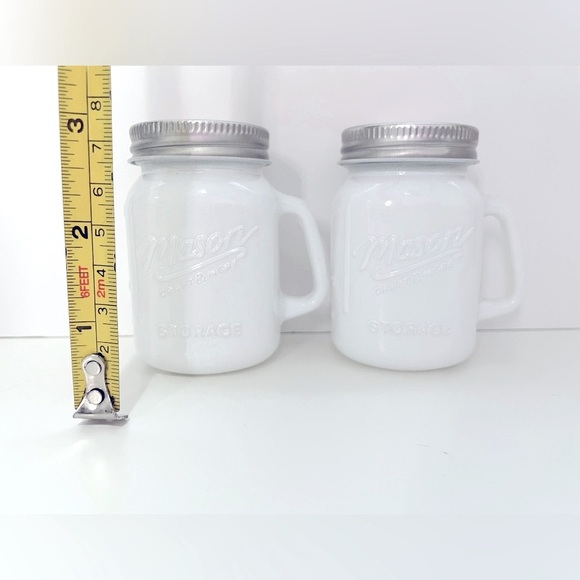 White Glass Mason Jar Salt and Pepper Shakers - NWOT - Picture 4 of 4